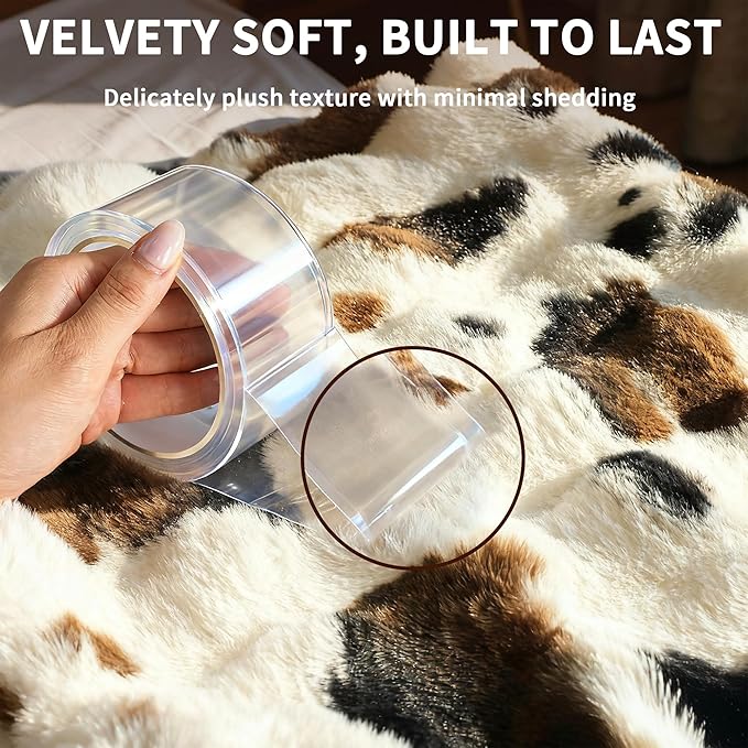 Cow Print Faux Fur Baby Blanket 40x50 – Fluffy Cow Bubbles Blanket, Ultra Soft Rabbit Faux Fur Throw for Kids & Travel, Black to White Ombre with Brown Accent, Cozy Decorative Cow Gift