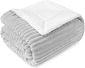 PAVILIA Light Grey Sherpa Fleece Throw Blanket for Couch, Soft Plush Fuzzy Blankets, Fluffy Flannel Sherpa Blanket for Sofa, Warm 3D Ribbed Winter Blanket Gift, 50x60 inches