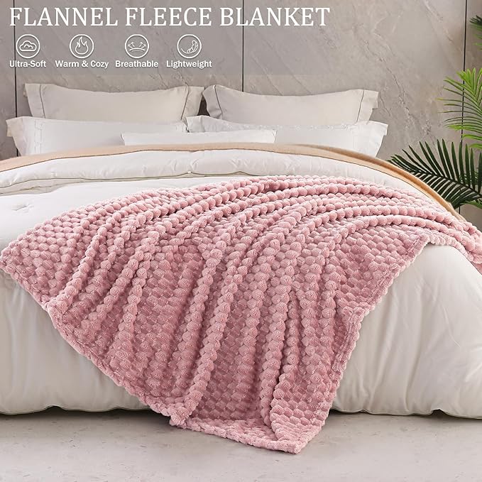Exclusivo Mezcla Fleece Throw Blanket for Couch, Extra Large Fuzzy Dusty Pink Bed Blankets, Soft Cozy Plush Sofa Throws for All Seasons, 50x70 Inches