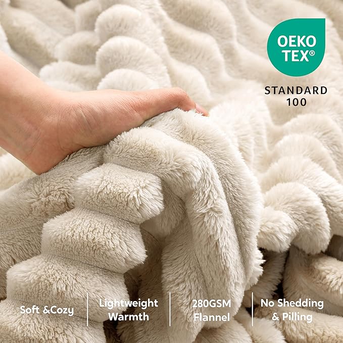 Joiedomi Queen Size Blanket for Bed, Soft & Warm Beige Fleece Blankets Gifts for Women Mom, Cozy Cute Soft Throw 90x90 Inches