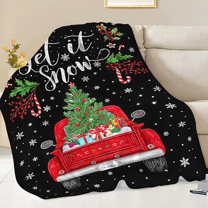 Christmas Truck Blanket for Girls Women Boys Men Adults Kids Soft Cozy Fleece Red Truck Throw Blankets Gifts Warm Flannel Plush Lightweight Decor for Couch Bed Sofa 80"X60"