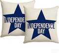 Independence Day Throw Pillow Covers, Linen, 18x18 Inch, Farmhouse Style, Set of 2, Decorative Square Cushion Covers with Zipper July 4th