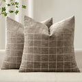 MIULEE Decorative Chenille Check Throw Pillow Covers Vintage Plaid Couch Pillows 16x16 Inch Set of 2 Neutral Boho Farmhouse Cushion Covers Modern Spring Home Decor for Sofa Bed Living Room Taupe Grey