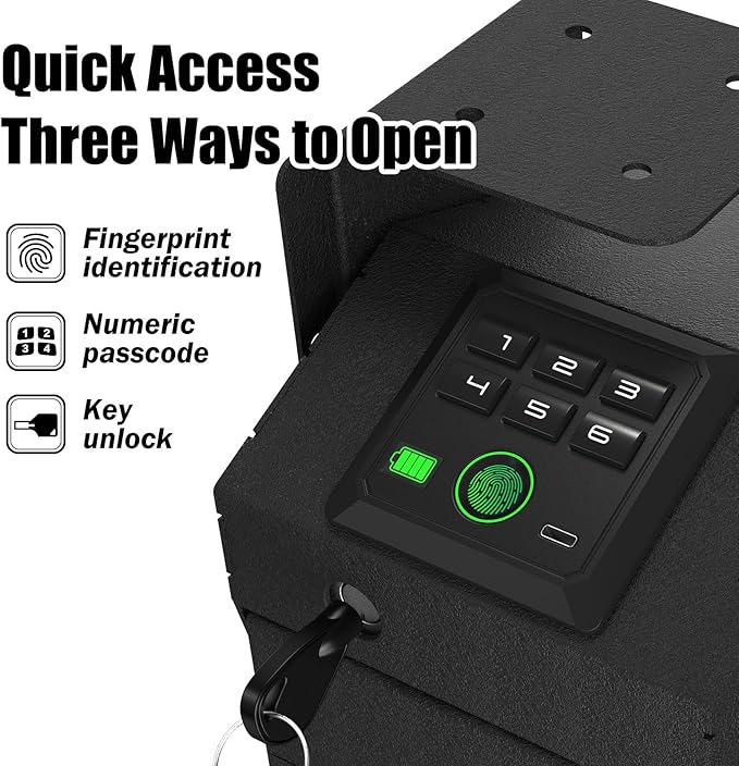 HARDROCK Gun Safe for Pistols, Biometric Wall Mounted Handgun Safe Box for Desk, Bedside,Truck，Drop Down Quick Access Security Safe with Fingerprint Keypad Lock for Home nightstand