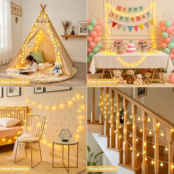 JMEXSUSS 100 LED Globe Star String Lights, 33 FT Globe String Lights Indoor USB Plug in, Warm White Star Fairy Lights for Bedroom Classroom Indoor Decor