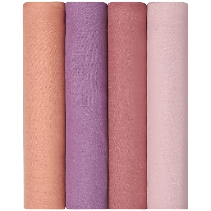 Momcozy Muslin Swaddle Blankets, 4-Pack Breathable and Skin-Friendly Receiving Blankets, Swaddle Blanket Shower Gifts & Baby Registry Essentials, Large 47"x47", Muted Purples