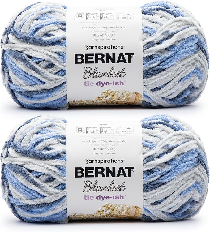 Bernat Blanket Tie Dye-Ish Blue Skies Yarn - 2 Pack of 10.5oz/300g - Polyester - #6 Super Bulky - 220 Yards - Knitting & Crochet