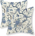 Chinoiserie Floral Bird Pillow Covers 18x18 Set of 2 Spring Chinoiserie Flowers Decorative Pillowcase Outdoor Blue and Cream Throw Pillows Farmhouse Linen Cushion Case for Couch Home Decor