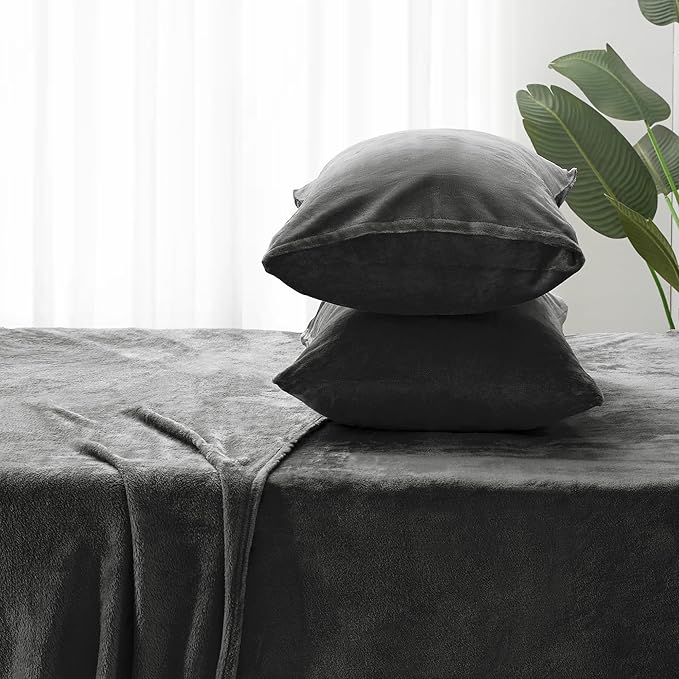 BEDELITE Flannel Sheets Full Size Dark Gray - Super Soft Fleece Sheets Set Fluffy Extra Plush, 4 Piece(Include Fitted Sheet, Flat Sheet, 2 Pillowcases)