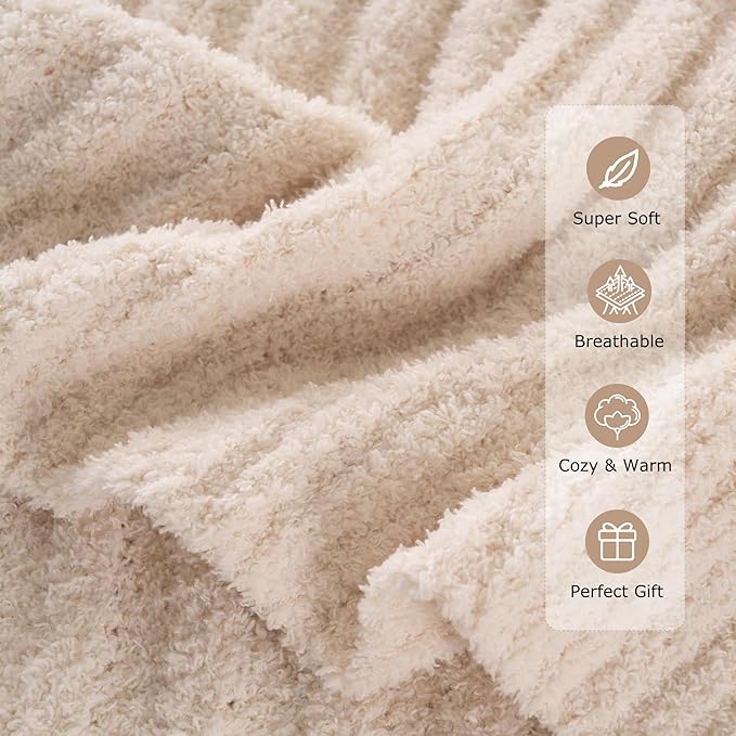 BATTILO White Throw Blanket for Couch, Knit Fuzzy Plush Cream Throw Blankets, Warm Cozy Lightweight Blanket for Bed, Sofa, Home Decor, 50"x60"
