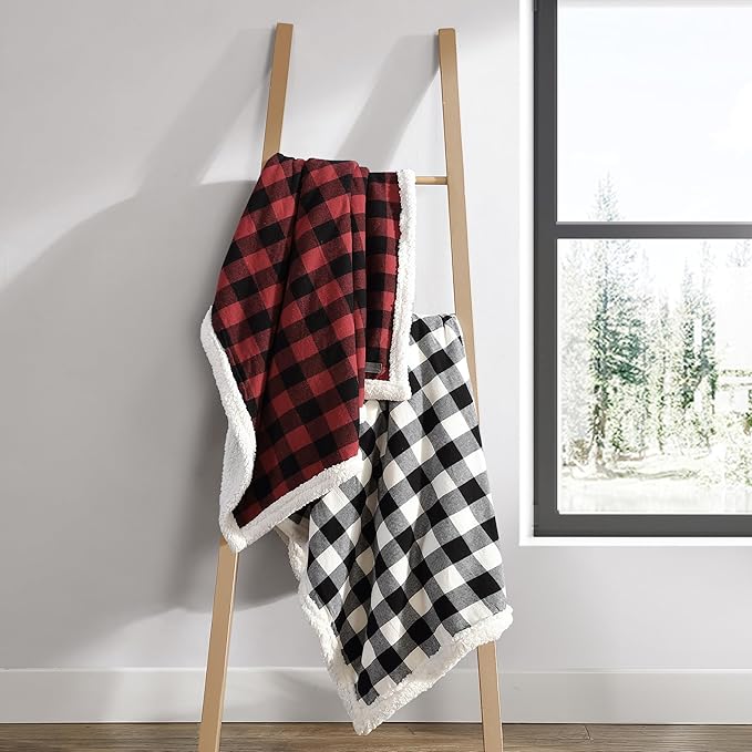 Eddie Bauer - Blanket, Super Soft Reversible Sherpa & Brushed Fleece Bedding, Throw Blankets for Couch, Ideal for Lounging (Cabin Plaid Black)