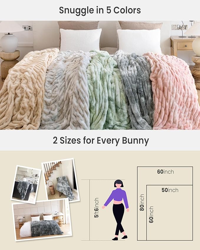Ultra Soft Faux Rabbit Fur Throw Blanket, Cozy Fuzzy Blanket for Couch Bed, Plush Warm Decor Gifts, Luxury Thick Fluffy Blanket for Women, 60x80 inches, Tie-Dyed in Pink