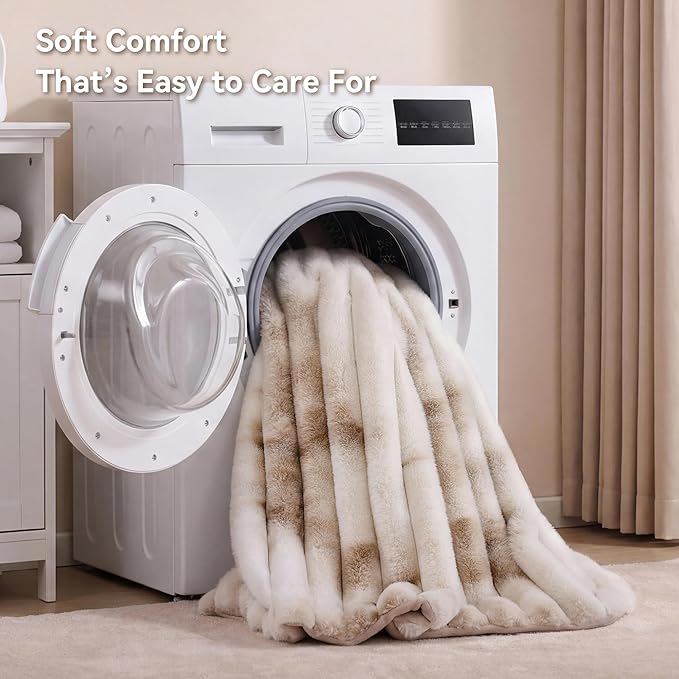 Smoofy Fluffy Faux Fur Throw Blanket - Super Soft Thick Plush Cozy Fuzzy Rabbit Fur, Luxury Warm Fleece Minky Stripe Blanket for Couch, Sofa, Room Decor Gift for Women, Tie Dye Brown Throw, 50x60