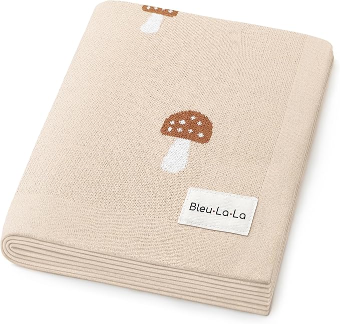 Unisex Baby Swaddle Blanket 100% Cotton Buttery Soft Cozy Receiving Swaddle Stroller Blanket for Shower Gift Registry for Newborns, Infants, Toddlers (Mushroom - Cream)