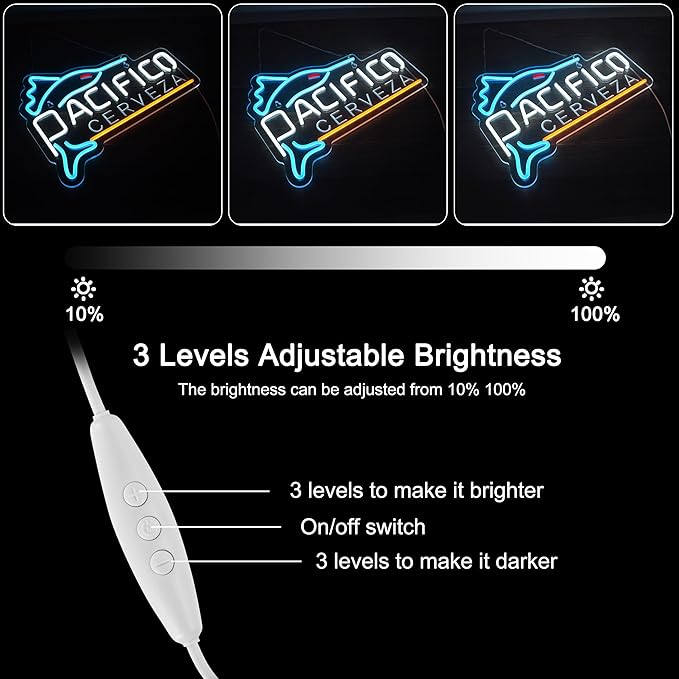 Pacific Neon Sign Beer Bar Cerveza Swordfish Art Man Cave Neon Light with Dimmable Switch LED Neon Signs for Bedroom Home Room Wall Artwork Decor