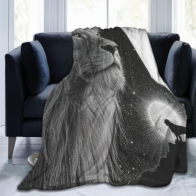 Lion Throw Blanket Soft Warm Cozy Lions Wildlife Blankets Fuzzy Plush Fleece Lion Blanket Gifts for Couch Bed Sofa Home Decor 40''X50''