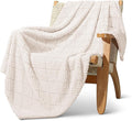 Whale Flotilla Fuzzy Fleece Throw Blanket for Couch, Bed, Soft Fluffy Jacquard Waffle Blankets for All Season, Lightweight and Warm, 50x60 Inch, Ivory