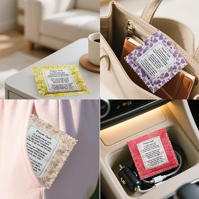 Mini Prayer Quilt with Cross Inside Vintage Pocket Scripture Prayer Quilt Squares Sympathy Christian Gifts for Women Pastor Appreciation Father's Day Graduates Gifts (6 Packs)