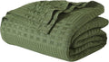 VHC Brands 100% Cotton Waffle Weave King Blanket 108"x90", Decorative Lightweight Spring and Summer Throw Blanket, Bedroom Decor for Bed, Couch, or Sofa, Olive Green