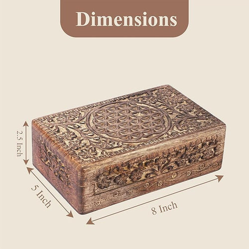 Ajuny Wooden Hand Carved Jewelry Box - Mango Wood Celtic Flower Carving Decorative Keepsake Box, Memory Box Organizer Travel Treasure Chest Trinket Holder Case Great Gifts 8x5 Inch