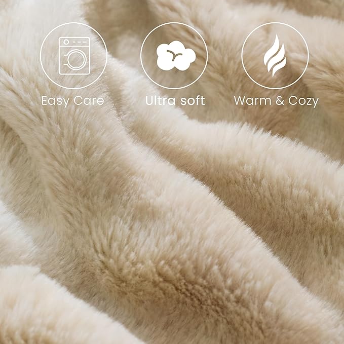 Ultra Soft Faux Rabbit Fur Throw Blanket, Cozy Fuzzy Blanket for Couch Bed, Plush Warm Decor Gifts, Luxury Thick Fluffy Blanket for Women & Men,50x60 inches, Tie-Dyed in Khaki