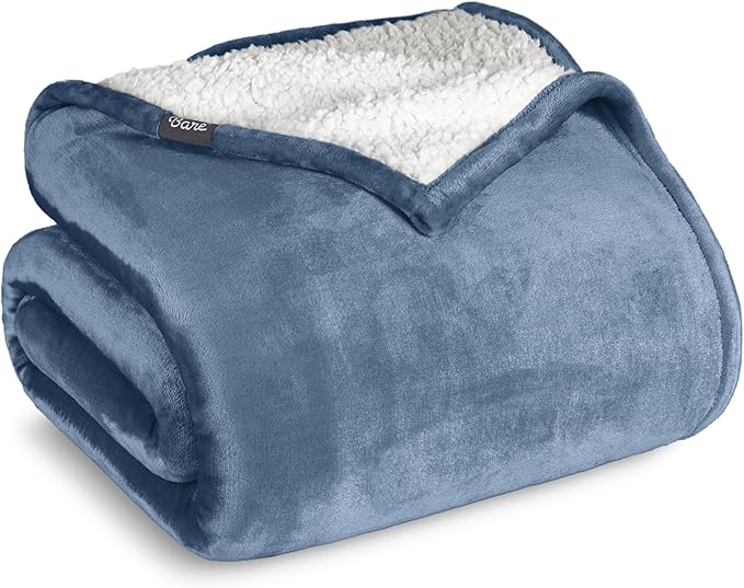 Bare Home Sherpa Fleece Blanket - Twin/Twin Extra Long - Blanket for Bed, Sofa, and Couch - Warm & Lightweight - Fluffy & Soft - Reversible (Twin/Twin XL, Coronet Blue)