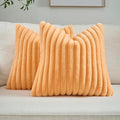 FUTEI Orange Decorative Throw Pillow Covers Set of 2, 26x26 Inch Soft Fluffy Faux Fur Plush Striped Euro Pillow Shams, Modern Home Decor for Couch Bed Living Room