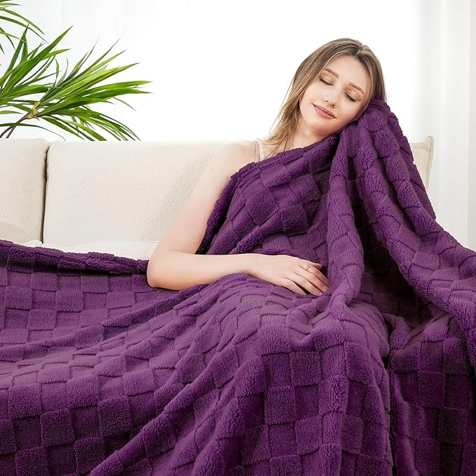 Zyrah Super Soft Throws for Couch Fleece Throw Blanket Lightweight Decorative Fuzzy Cozy Blankets for Sofa Chair Bed (B-Deep Purple, Twin(60"x80"))