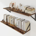 Heimlove Deep Floating Shelves for Wall, 32W x 8D Wood Wall Shelves Set of 2, Wide Floating Bookshelf for Living Room, Kitchen, Office, Bedroom and Decor Storage, with Metal Bracket - Rustic Brown