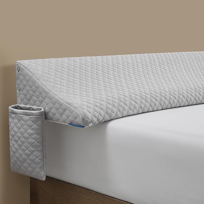Aeropostale Foam-Filled Bed Wedge Pillow for Twin Beds – Dorm, Kids & Teen Rooms – Headboard Gap Filler with Side Pocket for Bedside Essentials, Grey
