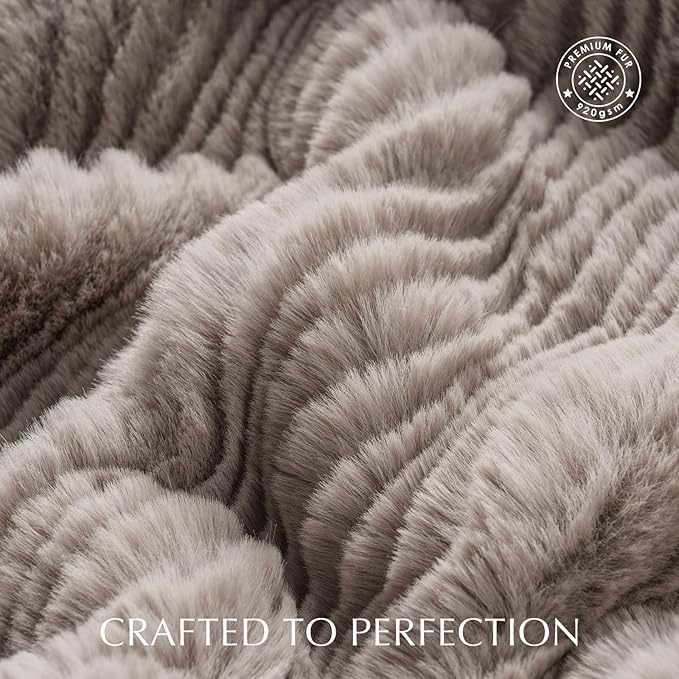 EVERGRACEHOME Ultra Soft Faux Fur Throw Blanket for Couch, Luxury Sculpted Texture Faux Rabbit Fur Blanket for Bed, Fluffy Thick Plush Warm Fuzzy Throw, 920GSM (Taupe, 50''x60'')