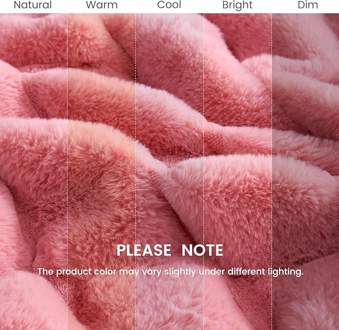 Cozy Bliss Deluxe Sheared Rabbit Faux Fur Throw Blanket, Soft Fuzzy High-Low Sculpted Plush Blanket for Couch, Cozy Home Accent, All Season Use, Pink 90"x90"