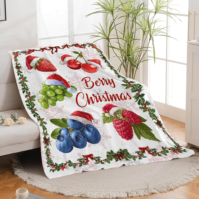 Berry Fruit Blanket for Girls Women Adults Kids Soft Cozy Fleece Funny Christmas Strawberry Blueberry Grape Throw Blankets Gifts Warm Flannel Plush Lightweight Decor for Couch Bed Sofa 50"X40"