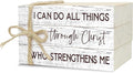Decorative Books For Home Decor, Wood Book Stack For Table Decor, I Can Do All Things Through Christ Who Strengthens Me Decor Books For Office Shelf, Christian Farmhouse Stacked Books Decor (L23)
