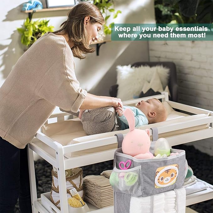 Accmor Hanging Baby Diaper Caddy Organizer, Diaper Stacker, Baby Crib Hanging Classified Storage Bag Organizer for Changing Table, Crib, Playard or Wall & Nursery Organization, Grey