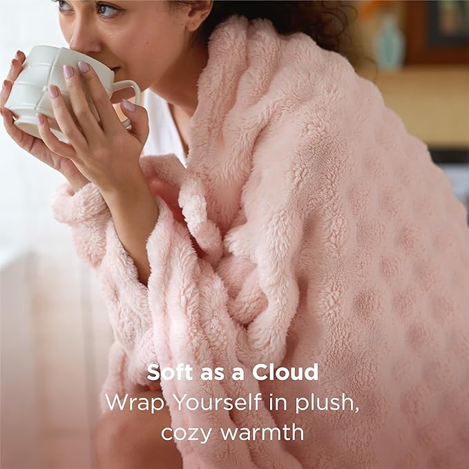 Bedsure 3D Fleece Bubble Blanket for Couch - GentleSoft Pink Throw Blanket for Sofa Bed Room Decor - Luxury Soft Cozy Spring Gifts for Girls Women, Lightweight, All Seasons, Crystal Pink, 50"×60"