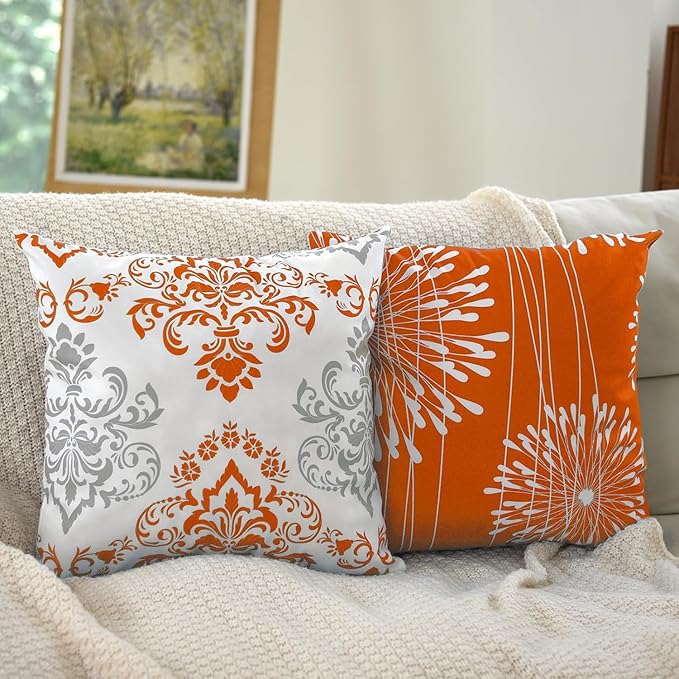 Coliuso Decorative Throw Pillow Covers 16x16 inch Set of 4,Orange and White Modern Simple Square Pillow Case Cushion Cover for Sofa Couch Farmhouse Outdoor Living Room