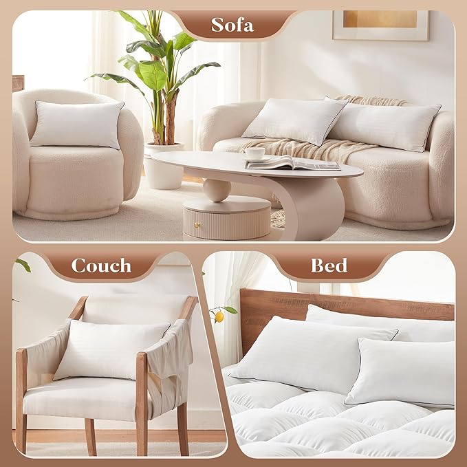 Memory Foam 14 x 36 Inch Throw Pillow Insert, Premium Lumbar Pillow Insert for Decorative Throw Pillow, Living Room, Couch and Sofa, 14 x 36 Inch, White