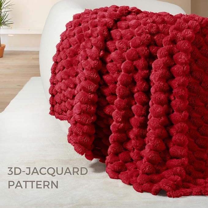 Whale Flotilla King Size Blanket for Bed with Jacquard Pattern, Fuzzy Soft Cozy Exquisite Blankets for All Season, Warm and Fluffy, 90x104 Inch, Red