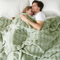 Cozy Bliss Fluffy Faux Fur Blanket Queen Size for Bed, Fuzzy Soft Striped Plush Blanket, Thick Throw for Bedroom Couch Gift, 90x90 Inches Sage Green