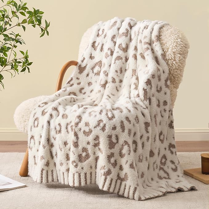 Snuggle Sac Leopard Luxury Faux Fur Blanket Twin Size for Bed Sofa,Ultra Soft Cozy Oversized Fluffy Blanket for Couch Living Room,Beige Leopard,60x80 inches