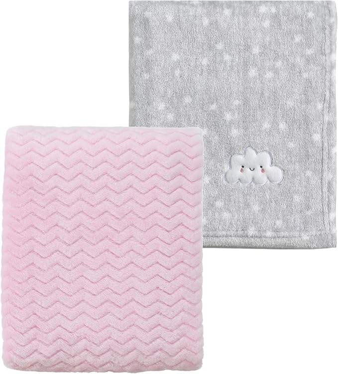 CREVENT 2Pcs 30''X40'' Cute Cozy Fluffy Warm Baby Blankets for Infants Toddlers' Bedding Crib Cot Stroller - Grey Cloud + Wave Pink