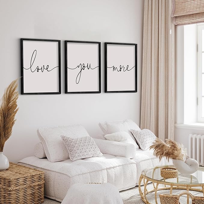 Heiple Love You More Sign Set of 3 Framed Above Bed Wall Decor Farmhouse Bedroom Decor Wood Art Rustic Master Bedroom Essentials Home Decoration (Black, 11”x14”)