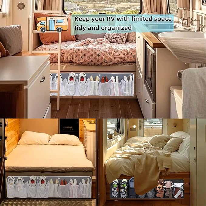 Rv Shoe Storage Solutions, 2 Pcs Hanging Shoe Organizer for Bedside, 16 Extra Large Pocket with Sturdy Hooks And Sticky Hook, Space Organization for Rv Campers More Than Just Shoes (White)