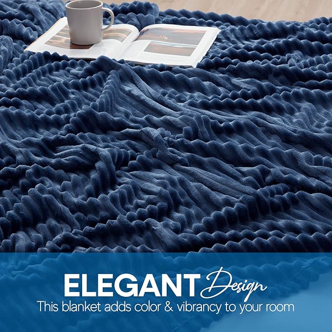 Nestl Blue Throw Blanket for Couch - Cozy Warm Fuzzy Blankets for Women, Plush Small Fleece Throws for Girls - Navy Blue, 50 x 60 Inches