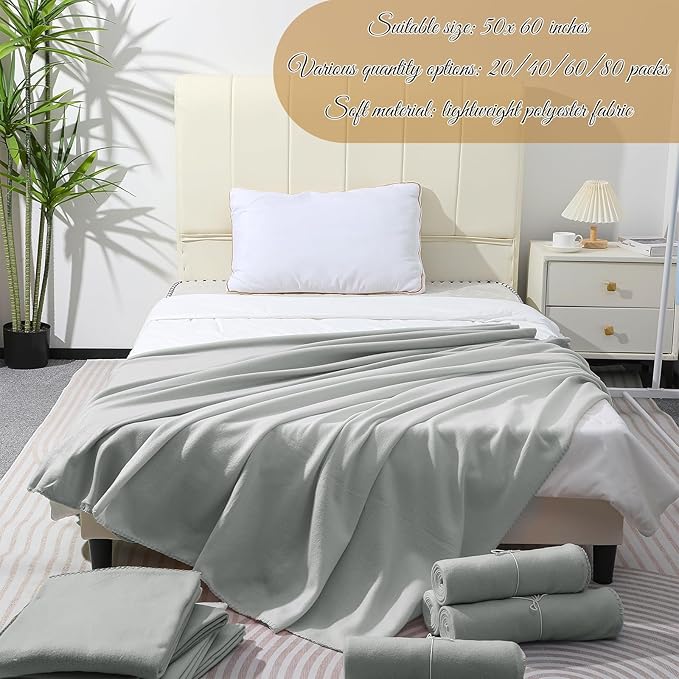 40PCS Gray Blankets Bulk 50 X 60, Soft Lightweight Throw Blanket Kit Cozy Blankets Bulk for Bed Sofa Couch Warm Pet Fleece Blanket Set for Wedding Homeless Home Office Travel Gift for Seasons