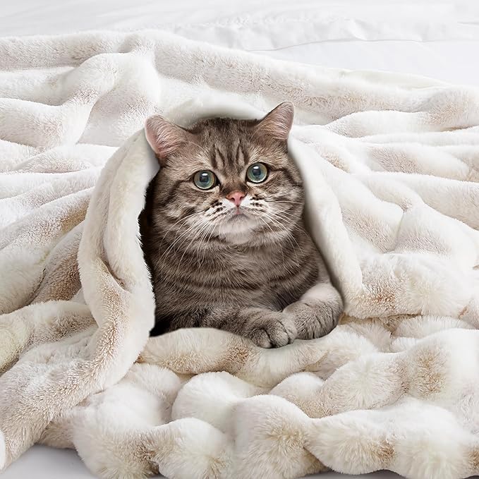 Hyde Lane Ultra Soft Plush Throw Blanket, Fuzzy Faux Rabbit Fur Throws, Luxury Cozy Fluffy Blankets for Sofa, Couch, Living Room Decor, Unique Gifts for Women, Frost Fox, 60"x80"
