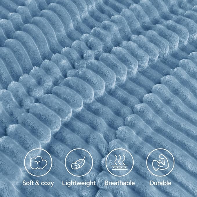 INFIIXSO Sherpa Fleece King Size Blanket - Super Soft & Warm Striped Fleece, Cozy Plush Fluffy Large Bed Blanket All Season Use (Light Blue, 104x90 Inches)