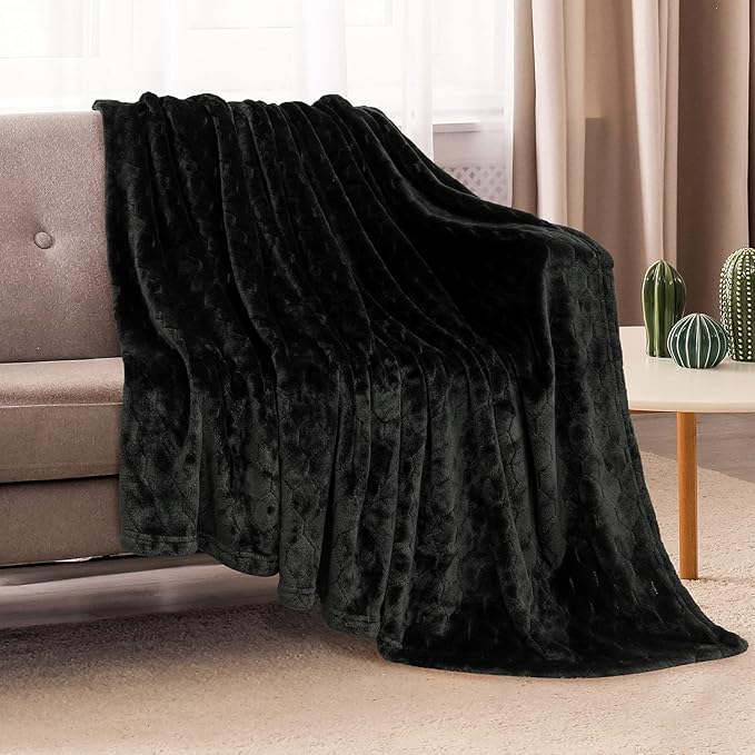 TOONOW Fleece Blanket Fuzzy Plush Throw Blanket Twin Size 60" x 80", Super Soft Fluffy Bed Blanket Geometric Pattern Comfy Microfiber Flannel Blankets for Couch, Bed, Sofa, Black