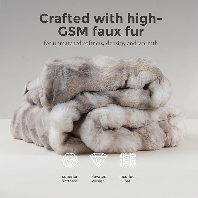 Mon Chateau 60" x 70" Dream Faux Fur Throw, Marble Print Plush Luxury Blanket for Couch, Sofa, or Bed, Soft Reversible Throw Blanket for Sleeping, Home & Room Decor, Driftwood Bubble